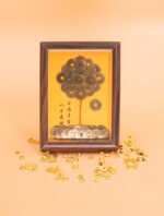 Nature & Tao Coin Money Tree Frame – Five Emperor Coins Layered as Tree, Gold Background, Calligraphy Art & Solid Walnut Frame to Attract Wealth