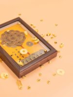 Nature & Tao Coin Money Tree Frame – Five Emperor Coins Layered as Tree, Gold Background, Calligraphy Art & Solid Walnut Frame to Attract Wealth