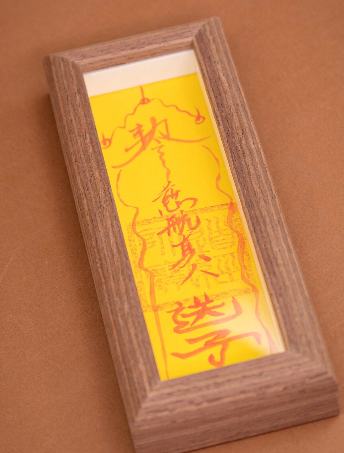Nature & Tao Cinnabar Hand-Painted Fertility Talisman in Walnut Frame – For Blessing of Children, Family Continuation & Joy, Removable for Carry, One-Year Efficacy