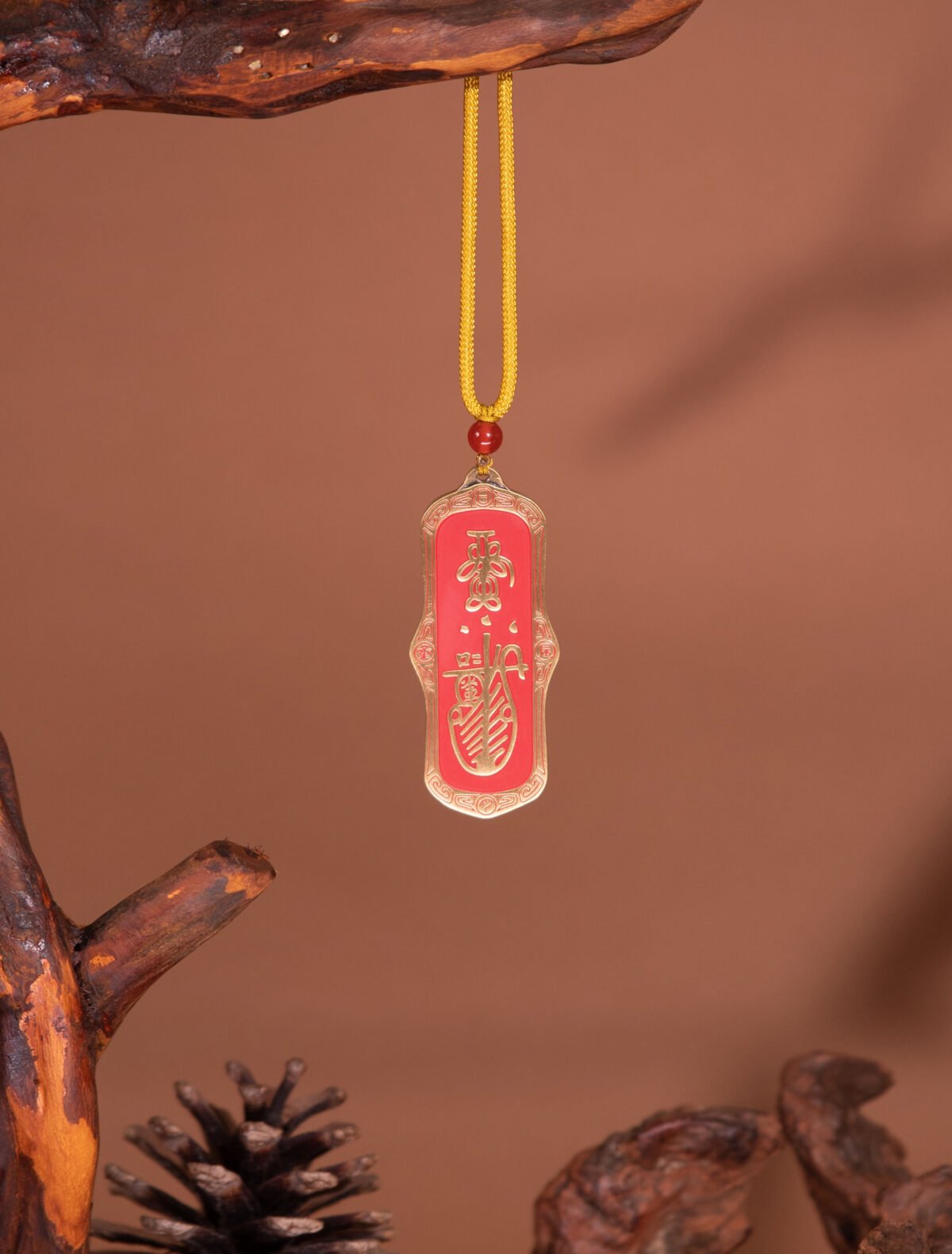 Nature & Tao Double-Sided Talisman Pendant – Red Lacquer Finish, Cast Copper, Key-Fret & Bagua Border, A Quiet Anchor for Purposeful Work