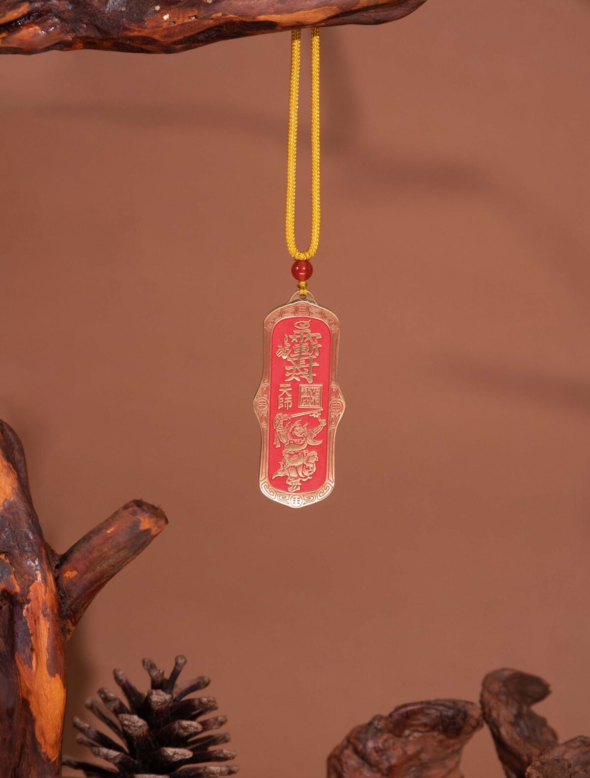 Nature & Tao Double-Sided Talisman Pendant – Red Lacquer Finish, Cast Copper, Key-Fret & Bagua Border, A Quiet Anchor for Purposeful Work