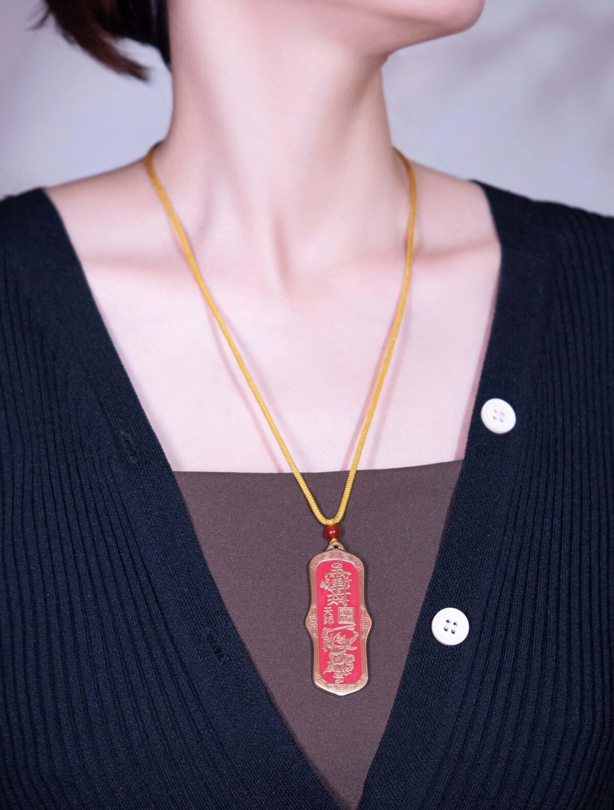 Nature & Tao Double-Sided Talisman Pendant – Red Lacquer Finish, Cast Copper, Key-Fret & Bagua Border, A Quiet Anchor for Purposeful Work