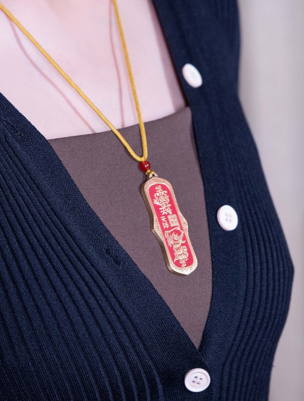 Nature & Tao Double-Sided Talisman Pendant – Red Lacquer Finish, Cast Copper, Key-Fret & Bagua Border, A Quiet Anchor for Purposeful Work