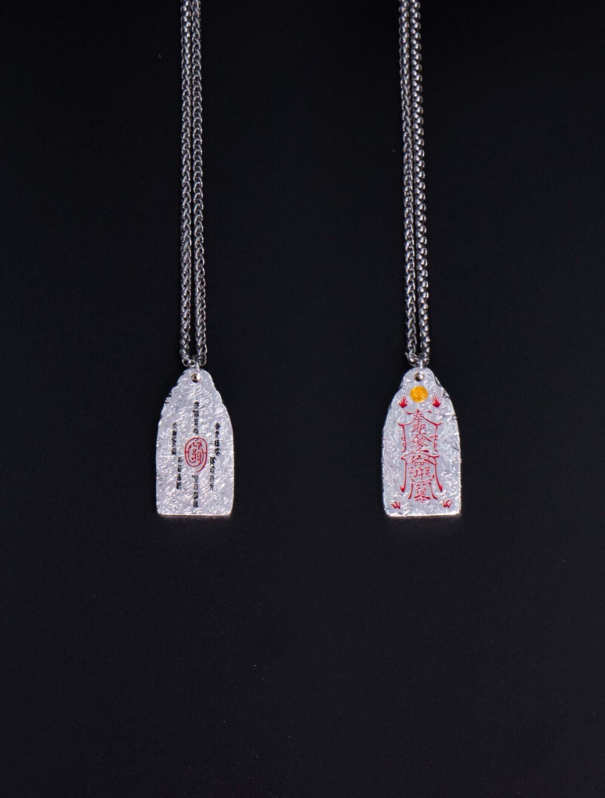Nature & Tao Double-Sided Talisman Silver Pendant – Hammered Silver, Red Lacquer-Filled Script, Cuban Chain, A Gentle Reminder of Steadiness & Grace
