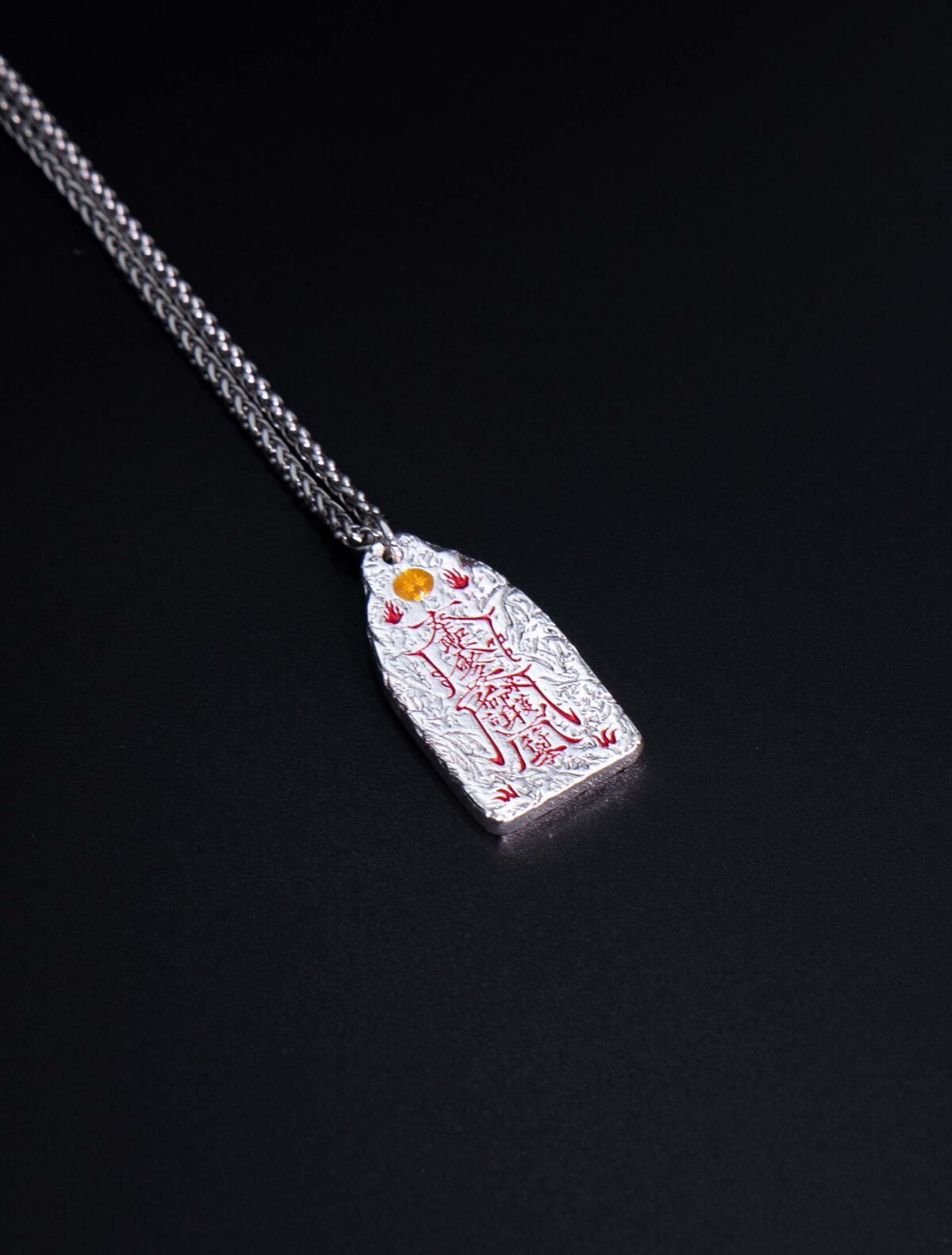 Nature & Tao Double-Sided Talisman Silver Pendant – Hammered Silver, Red Lacquer-Filled Script, Cuban Chain, A Gentle Reminder of Steadiness & Grace