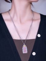 Nature & Tao Double-Sided Talisman Silver Pendant – Hammered Silver, Red Lacquer-Filled Script, Cuban Chain, A Gentle Reminder of Steadiness & Grace