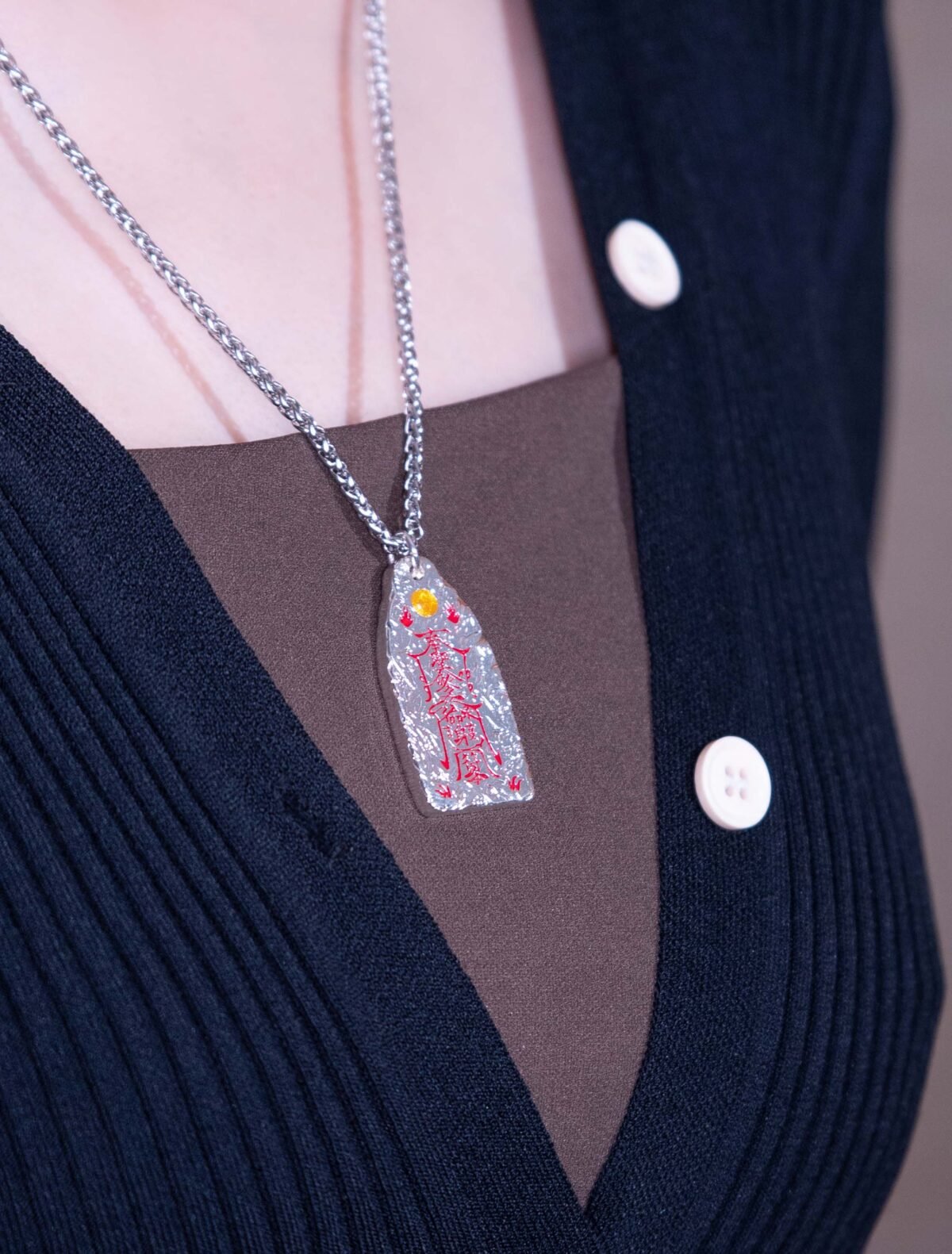 Nature & Tao Double-Sided Talisman Silver Pendant – Hammered Silver, Red Lacquer-Filled Script, Cuban Chain, A Gentle Reminder of Steadiness & Grace