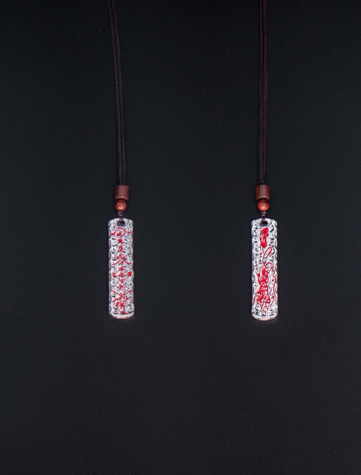 Nature & Tao Hand-Hammered Talisman Pendant – Long Silver Plaque, Red Lacquer-Filled Script, Adjustable Cotton Cord, A Gentle Reminder of Steadiness & Grace