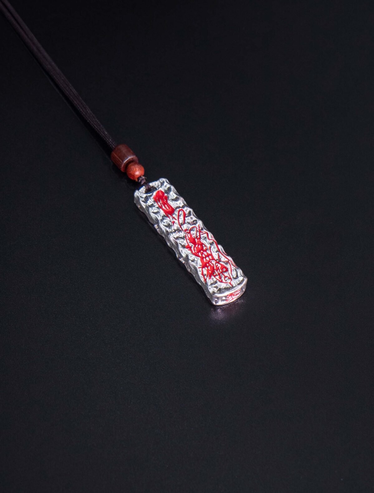 Nature & Tao Hand-Hammered Talisman Pendant – Long Silver Plaque, Red Lacquer-Filled Script, Adjustable Cotton Cord, A Gentle Reminder of Steadiness & Grace