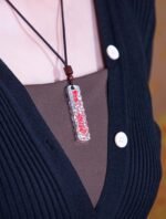 Nature & Tao Hand-Hammered Talisman Pendant – Long Silver Plaque, Red Lacquer-Filled Script, Adjustable Cotton Cord, A Gentle Reminder of Steadiness & Grace