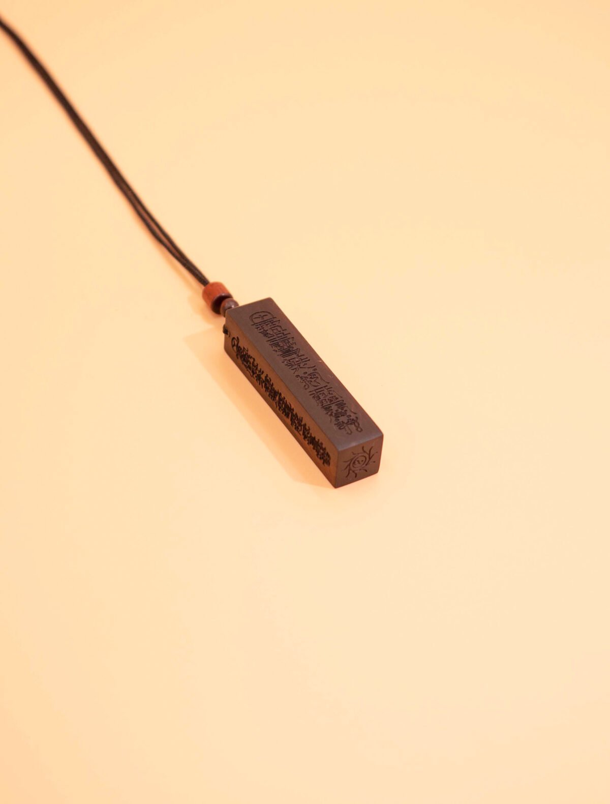 Nature & Tao Thunder-Struck Wood Talisman Pendant – Deeply Carved Seal Script, Adjustable Cotton Cord, A Gentle Reminder of Steadiness & Purpose