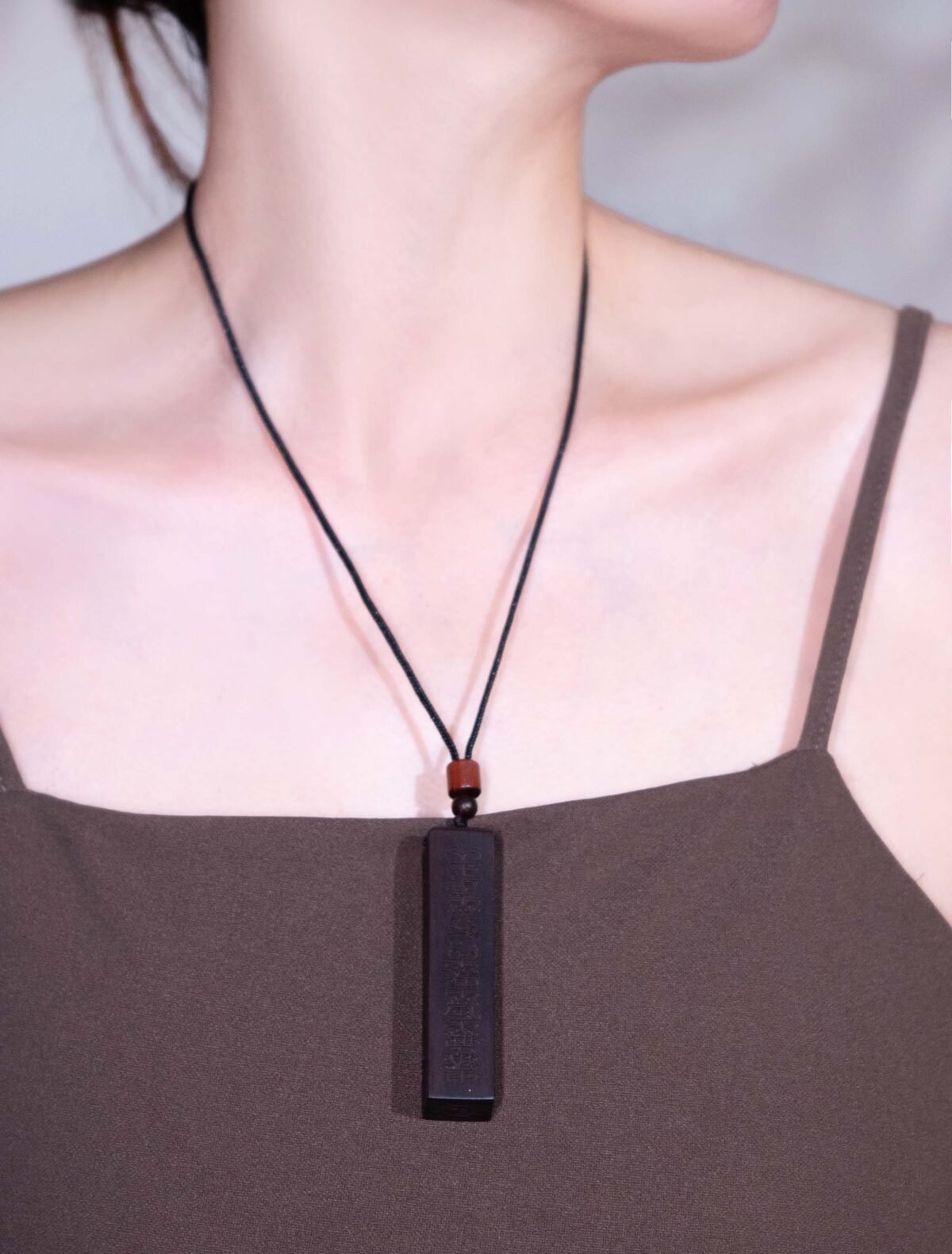Nature & Tao Thunder-Struck Wood Talisman Pendant – Deeply Carved Seal Script, Adjustable Cotton Cord, A Gentle Reminder of Steadiness & Purpose