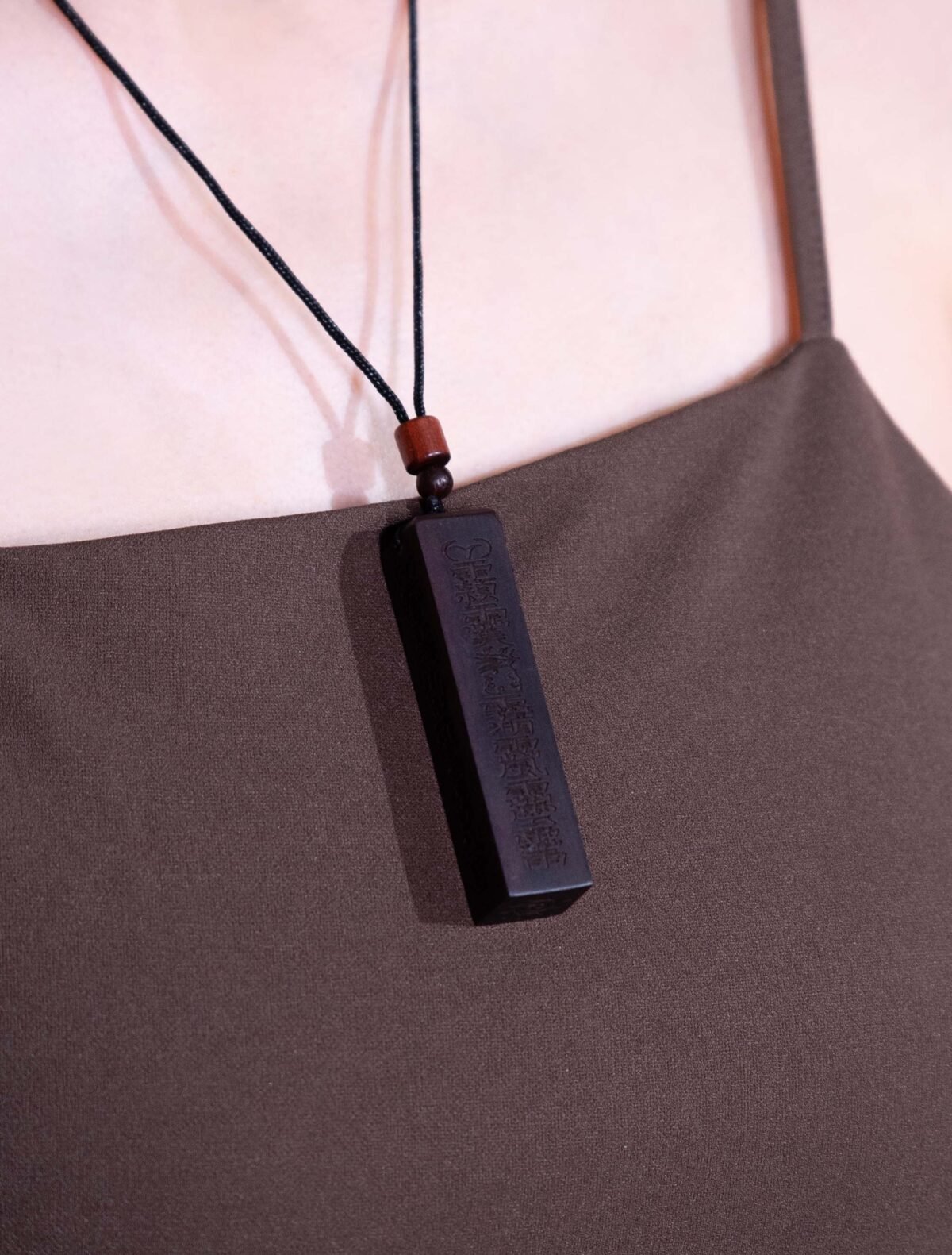 Nature & Tao Thunder-Struck Wood Talisman Pendant – Deeply Carved Seal Script, Adjustable Cotton Cord, A Gentle Reminder of Steadiness & Purpose
