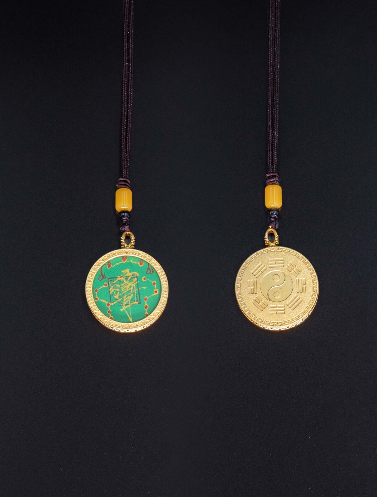 Nature & Tao Enamel Taiji Bagua Pendant – Gilded Round Plaque, Green Enamel Talisman, Carved Taiji & Bagua, A Gentle Reminder of Steadiness & Grace