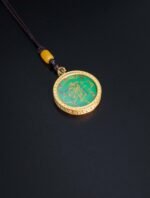 Nature & Tao Enamel Taiji Bagua Pendant – Gilded Round Plaque, Green Enamel Talisman, Carved Taiji & Bagua, A Gentle Reminder of Steadiness & Grace