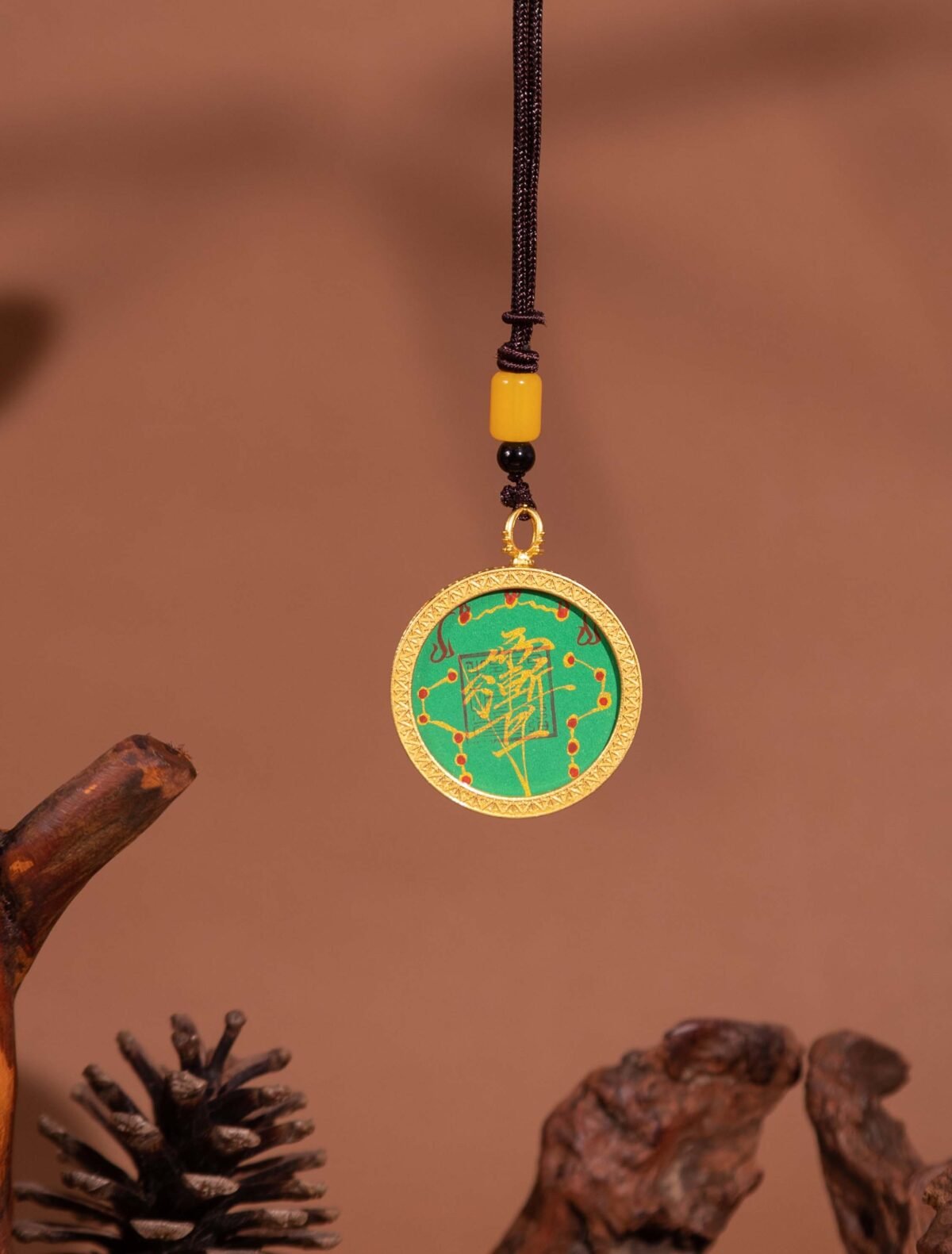 Nature & Tao Enamel Taiji Bagua Pendant – Gilded Round Plaque, Green Enamel Talisman, Carved Taiji & Bagua, A Gentle Reminder of Steadiness & Grace