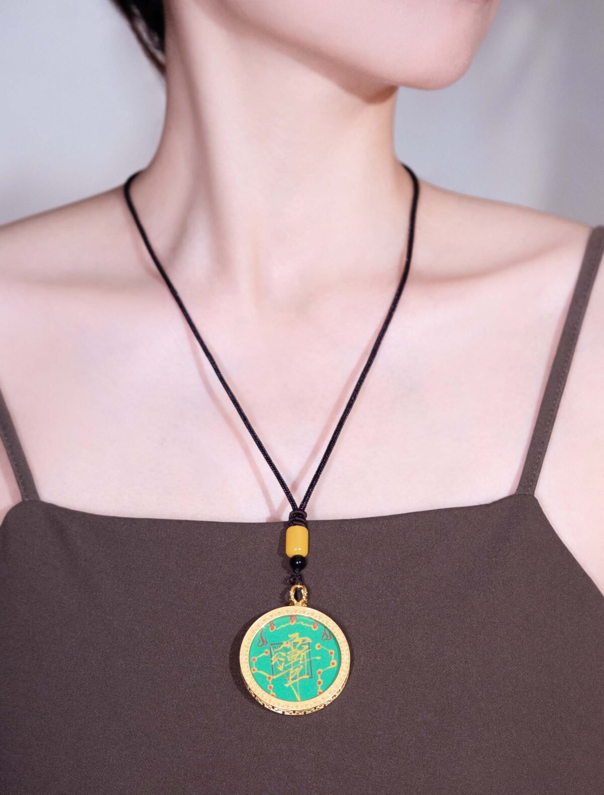 Nature & Tao Enamel Taiji Bagua Pendant – Gilded Round Plaque, Green Enamel Talisman, Carved Taiji & Bagua, A Gentle Reminder of Steadiness & Grace