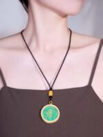 Nature & Tao Enamel Taiji Bagua Pendant – Gilded Round Plaque, Green Enamel Talisman, Carved Taiji & Bagua, A Gentle Reminder of Steadiness & Grace