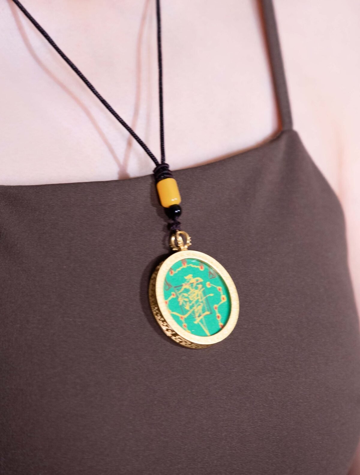 Nature & Tao Enamel Taiji Bagua Pendant – Gilded Round Plaque, Green Enamel Talisman, Carved Taiji & Bagua, A Gentle Reminder of Steadiness & Grace