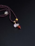 Nature & Tao Garnet Hulu Necklace – Hetian Jade Barrel Bead, Gilded Plum Blossom, Chalcedony Hulu & Red Agate Drop, A Gentle Reminder of Steadiness & Grace