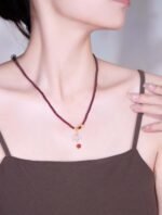 Nature & Tao Garnet Hulu Necklace – Hetian Jade Barrel Bead, Gilded Plum Blossom, Chalcedony Hulu & Red Agate Drop, A Gentle Reminder of Steadiness & Grace