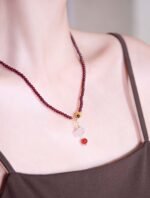 Nature & Tao Garnet Hulu Necklace – Hetian Jade Barrel Bead, Gilded Plum Blossom, Chalcedony Hulu & Red Agate Drop, A Gentle Reminder of Steadiness & Grace