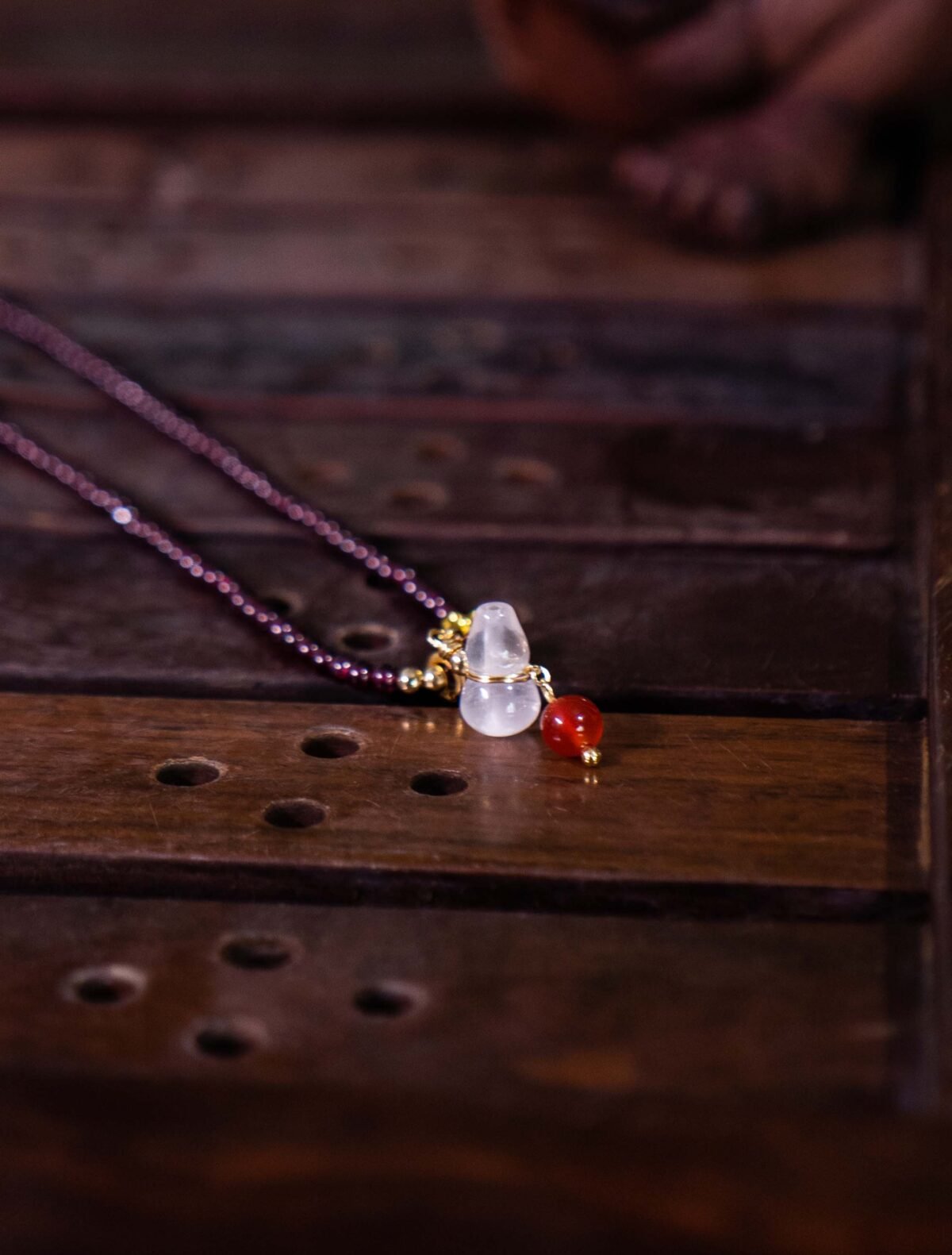 Nature & Tao Garnet Hulu Necklace – Hetian Jade Barrel Bead, Gilded Plum Blossom, Chalcedony Hulu & Red Agate Drop, A Gentle Reminder of Steadiness & Grace