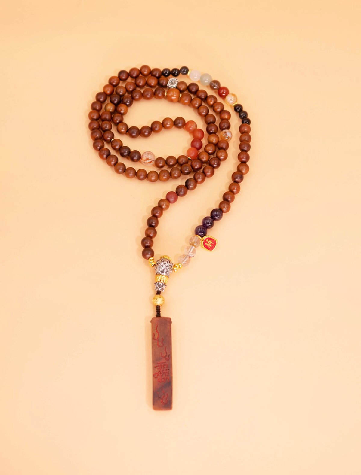 Nature & Tao Rain Gradual Ear Pendant Necklace – Multi-Gem Beads, Tibetan Silver Three-Way Bead, A Gentle Reminder of Steadiness & Grace
