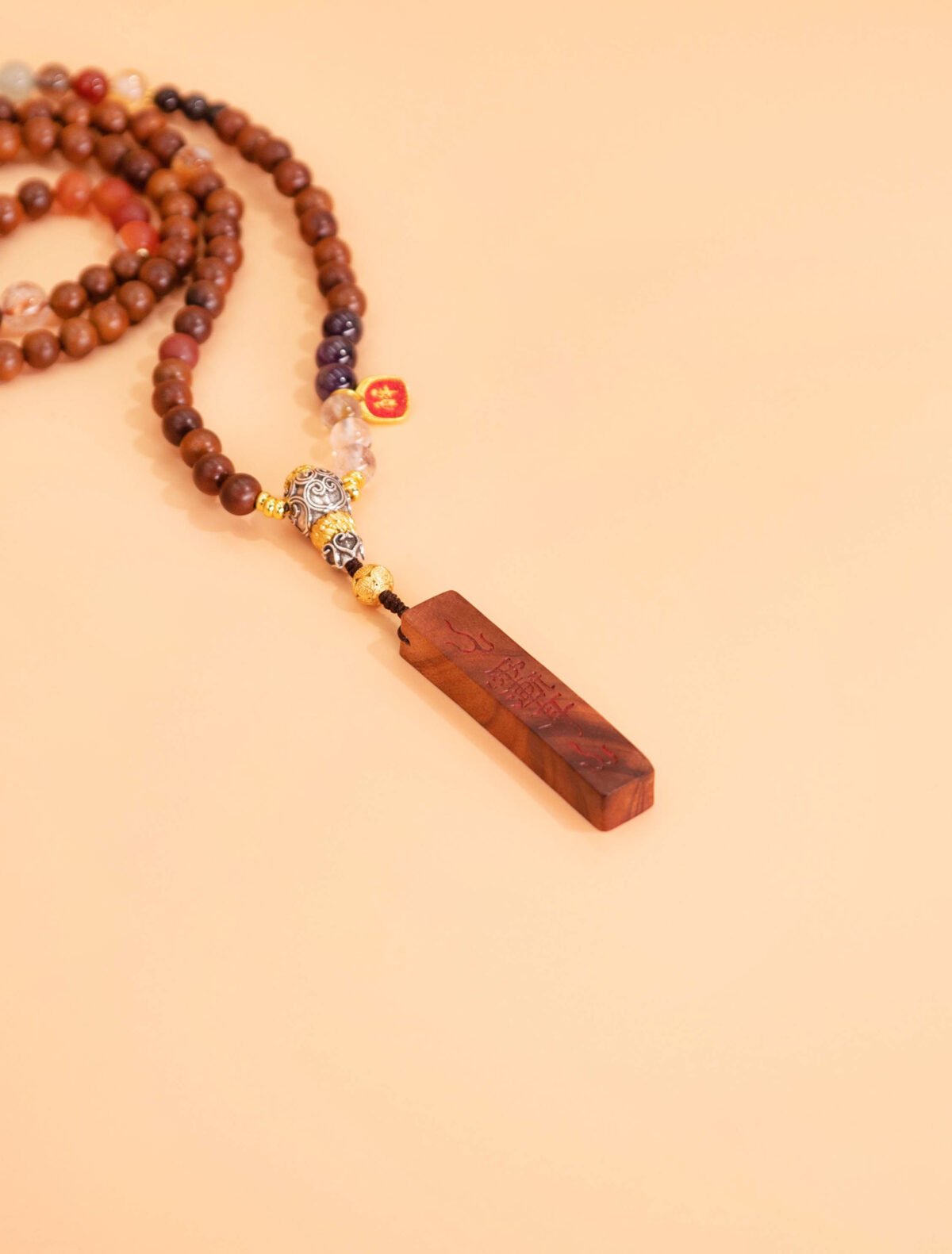 Nature & Tao Rain Gradual Ear Pendant Necklace – Multi-Gem Beads, Tibetan Silver Three-Way Bead, A Gentle Reminder of Steadiness & Grace