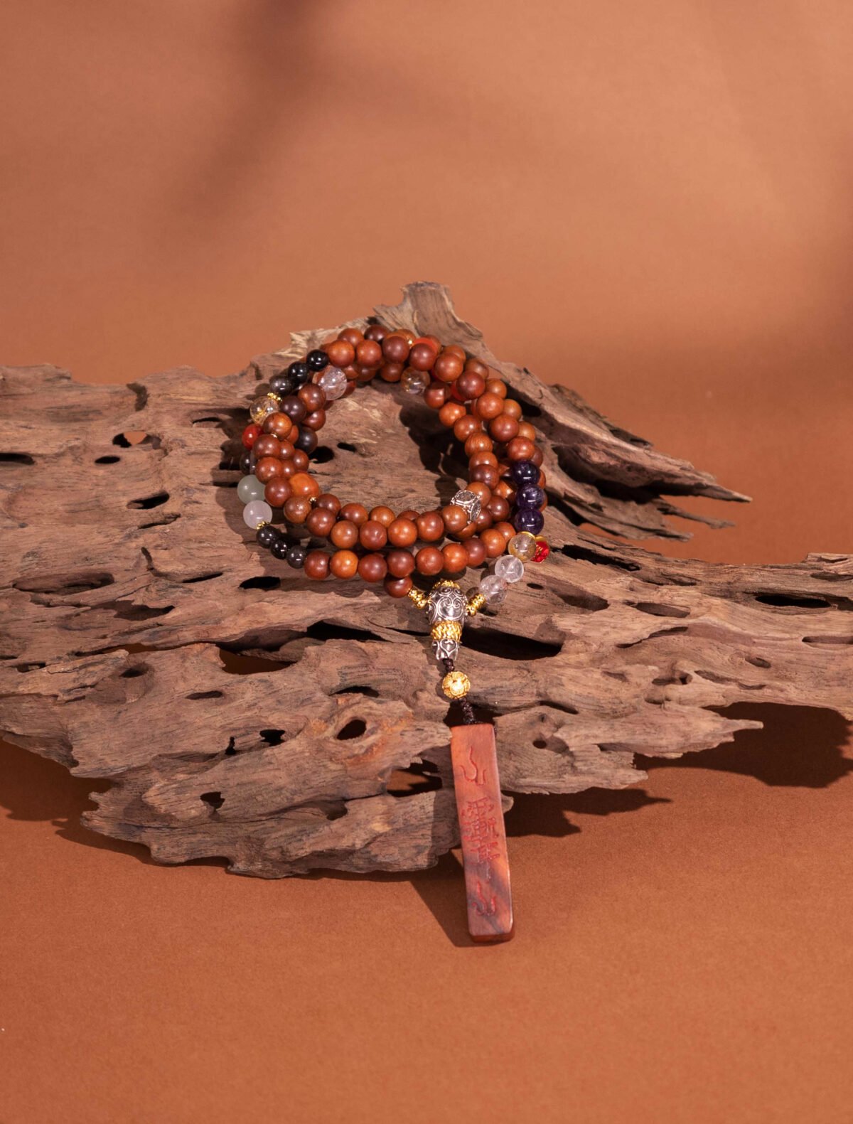 Nature & Tao Rain Gradual Ear Pendant Necklace – Multi-Gem Beads, Tibetan Silver Three-Way Bead, A Gentle Reminder of Steadiness & Grace