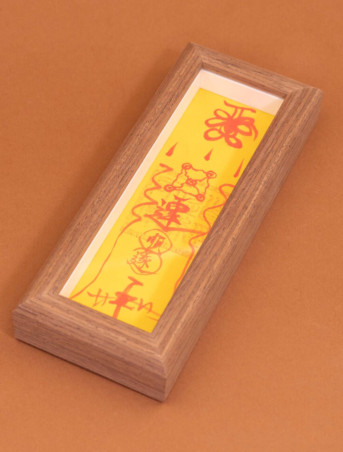 Nature & Tao Hand-Painted Fortune Talisman in Walnut Frame – Traditional Red Ink on Yellow Blessing Paper, Removable for Carry, A Quiet Companion for Grace & Good Flow